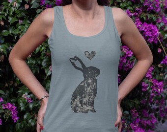 Bunny Love Screen Print Unisex Comfort Colors Tank Top | Cat Lover Gift | Animal Lover Shirt | Rabbit Owner Gift | Women's Tank Top