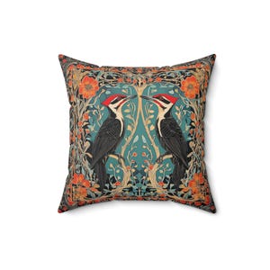 Pileated Woodpeckers Floral Throw Pillow | Bird Print Couch Pillow | William Morris Inspired Pillow | Decorative Woodpecker Pillow image 5