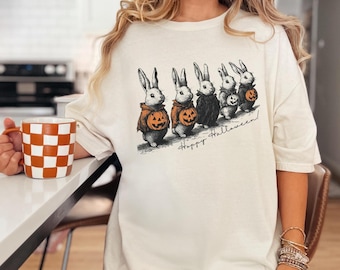 Hoppy Halloween Bunnies Comfort Colors Tee: Vintage Spooky Rabbit Shirt