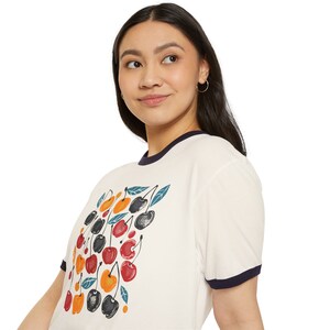 Retro Cherry Print Cotton Ringer T-Shirt | Unisex Cotton Tee image 7