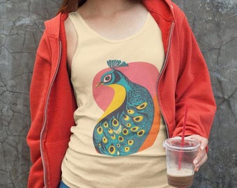 Psychedelic Peacock 1960&#39;s Inspired Vintage Unisex Comfort Colors Garment-Dyed Tank Top | Nature Lover Gift | Bird Tank Top | Retro Shirt