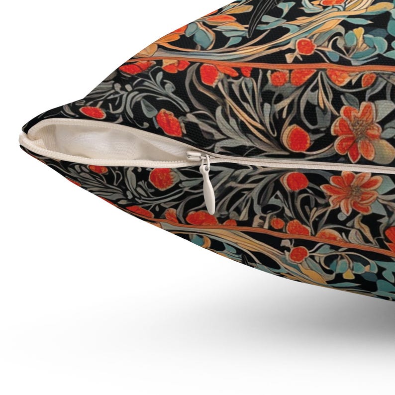 Pileated Woodpeckers Floral Throw Pillow | Bird Print Couch Pillow | William Morris Inspired Pillow | Decorative Woodpecker Pillow image 4