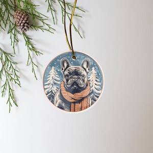 かわいいフレンチブルドッグの陶器製クリスマスオーナメント