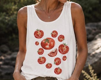 Fresh Summer Tomato Print Tank Top | Watercolor Tomato Print Unisex Comfort Colors Tank Top