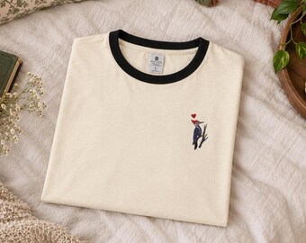 Embroidered Little Pileated Woodpecker Unisex ringer t-shirt | Oversized Tee for Bird Lovers