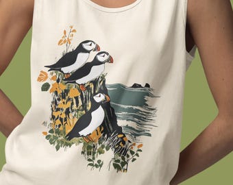 Atlantic Puffins Unisex Comfort Colors Garment-Dyed Tank Top | Nature Lover Gift | Bird Tank Top | Wildlife Shirt