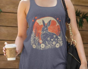 1970's Aesthetic Mystical Hare Unisex Comfort Colors Garment-Dyed Tank Top | Nature Lover Gift | Rabbit Tank Top | Boho Style Shirt