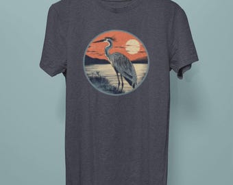 Retro Great Blue Heron Bella Canvas T-Shirt