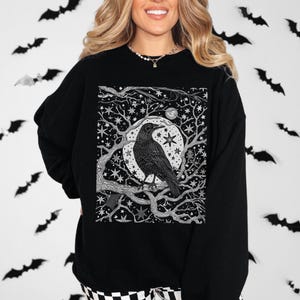 Celestial Crow Block Print Sweatshirt | Crow Sweatshirt | Blackbird Sweatshirt | Bird Lover Sweatshirt | Birding | Bird Watcher Gift