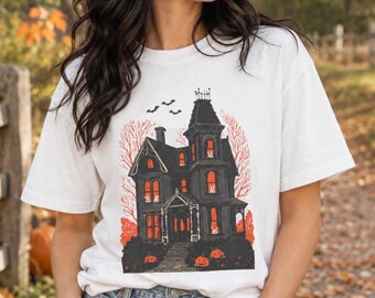 Haunted Bunny House Halloween Comfort Colors Cotton Tee | Unisex Garment-Dyed T-shirt