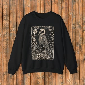 Heron Sweatshirt Screenprint  | Great Blue Heron Sweatshirt | Nature Crewneck Sweatshirt | Bird Watcher Sweatshirt | Birding Sweatshirt