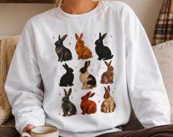 Retro Rabbits Print Crewneck Sweatshirt | Bunny Lover Unisex Pullover Gildan Sweatshirt