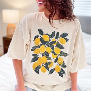 Lemon Block Print Unisex Comfort Colors T-shirt | Fruit Shirt | Lemon Aesthetic Lover Gift | Comfort Colors Cotton T-Shirt for Her