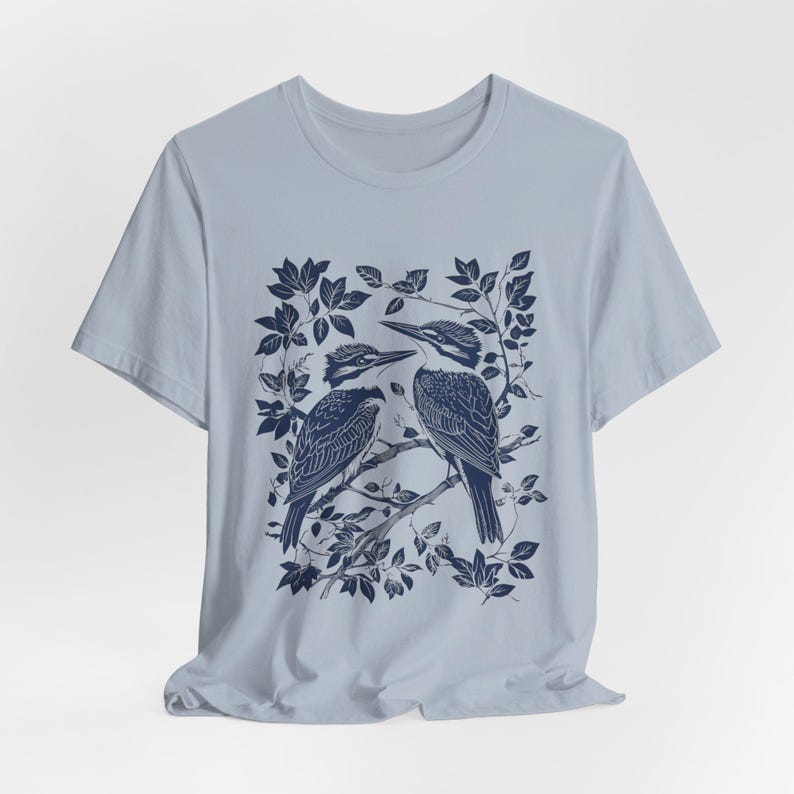 T-shirt met ijsvogels en blokprint: cadeau voor vogelaar Light Blue