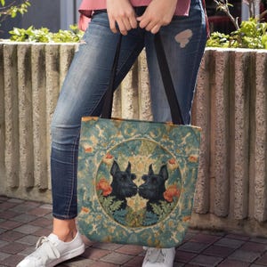Majestic Scotties Print Canvas Tote Bag | Dog Lover Gift | William Morris Inspired Scottish Terrier Bag | Decorative Scotty Roomy Bag