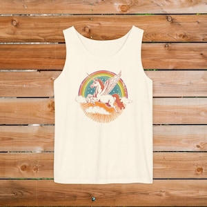 Magical Pegasus Unisex Comfort Colors Tank Top | Retro Rainbow Pegasus Shirt | Gift for Vintage Lover | 1960&#39;s 1970&#39;s Aesthetic Tank