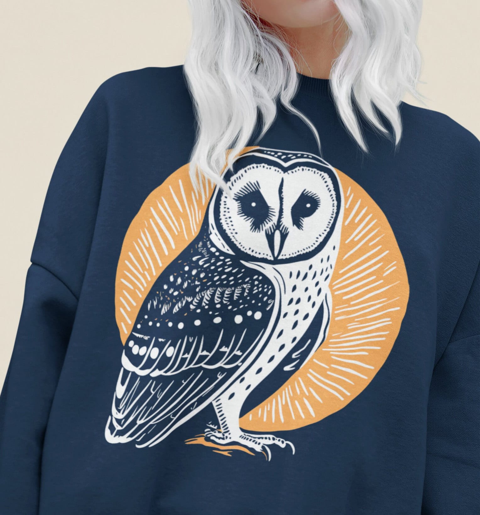 Barn Owl Block Print Crewneck Sweatshirt | Owl Lover Sweatshirt | Nature Lover Sweatshirt | Bird Wat