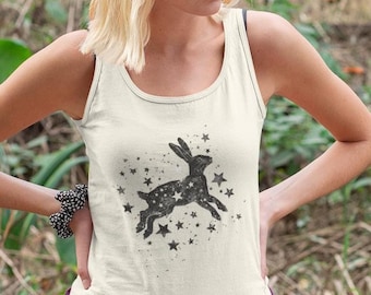 Starry Rabbit Tank Top - Comfort Colors Premium Cotton Tank Top | Rabbit Lover Gift | Celestial Hare Block Unisex Garment Dyed Tank Top