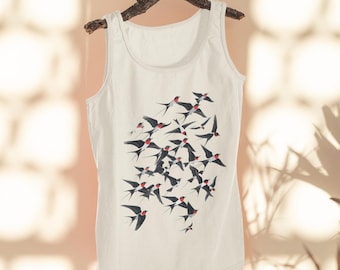 Swoop of Swallows Unisex Comfort Colors Tank Top | Retro Bird Print Shirt | Women's Tank Top | Nature Lover Gift | Bird Watcher Gift