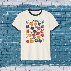 Retro Cherry Print Cotton Ringer T-Shirt | Unisex Cotton Tee image 4
