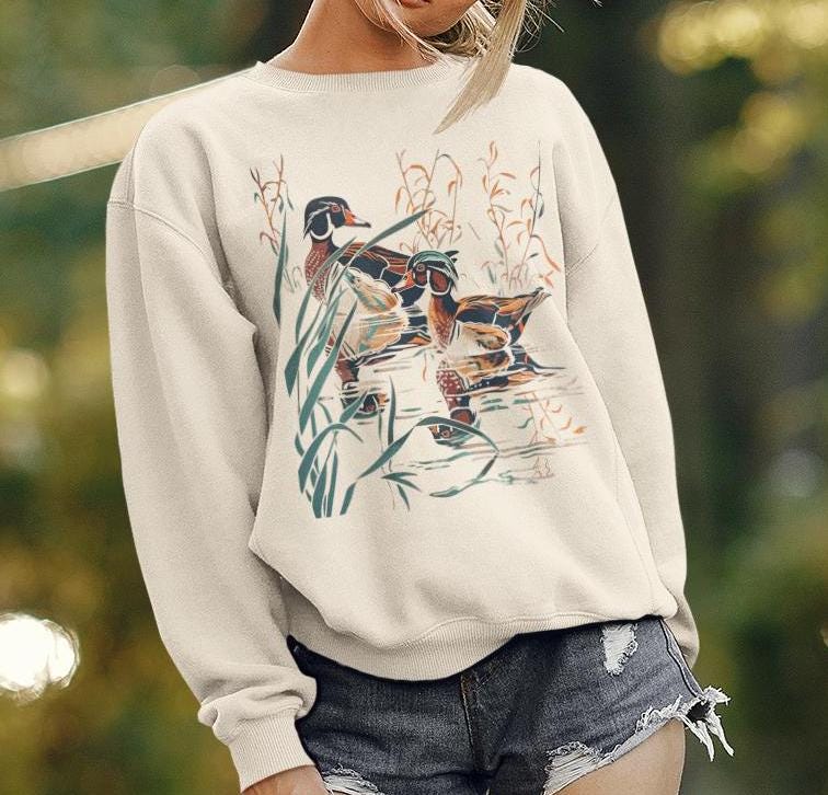 Wood Ducks On Water Cozy Crewneck Sweatshirt | Bird Watcher Sweatshirt | Birder Sweatshirt | Nature Lover Unisex Sweatshirt