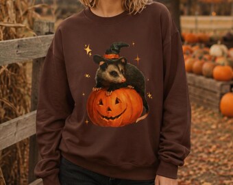 Retro Halloween Possum Sweatshirt | Cozy Gildan Pullover | Vintage-Inspired Autumn Graphic Sweatshirt