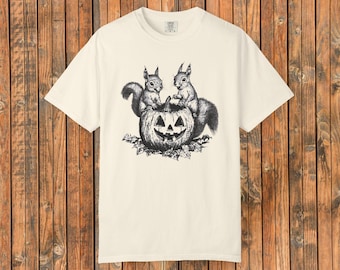 Mischievous Squirrels Halloween Comfort Colors Cotton Tee | Cute Spooky Season Unisex Top