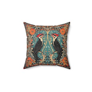 Pileated Woodpeckers Floral Throw Pillow | Bird Print Couch Pillow | William Morris Inspired Pillow | Decorative Woodpecker Pillow image 6