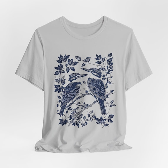 Belted Kingfishers Block Print T-Shirt: Bird Watcher Gift