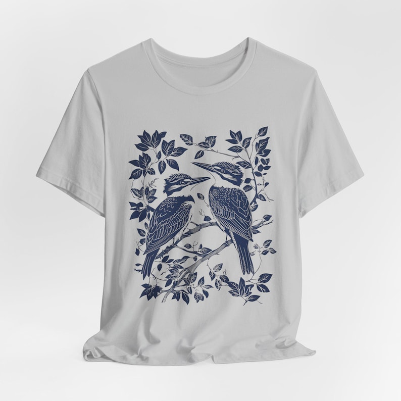 T-shirt met ijsvogels en blokprint: cadeau voor vogelaar Solid Athletic Grey