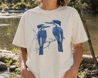 Camiseta unisex Comfort Colors con estampado de martín pescador con cinturón / Camiseta de algodón para observadores de aves