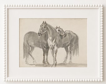 Vintage Horse Sketch Watercolor Art Print, Antique Equestrian Wall Decor, Neutral Grandmillennial Artwork, English Country