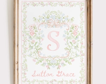 Personalized Baby Name Print: Floral Monogram Nursery Art