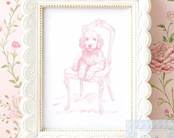 Golden Doodle Pink Sketch Print: Vintage Nursery Art