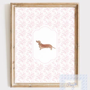 Pink Dachshund Art Print, Chinoiserie Dog, Pink Toile Art, Grand Millennial Prints, Pink Dog Nursery Art, Dachshund Gift, Dog Mom Gift