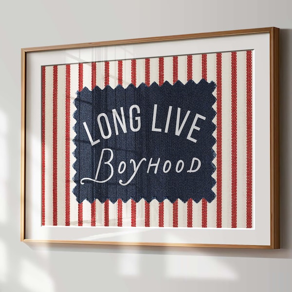 Länge leve pojkåren digital nedladdning, vintage pojkrumskonst, rustikt Americana barnrumstryck, Gingham pojkar väggkonst, Cottage Core barnrum