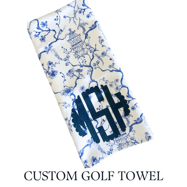 Womens Golf Towel, Monogram Golf Gifts, Mothers Day Gift, Custom Golf Towel, Chinoiserie Golf, Golf Gifts for Girls, Girl Golfer