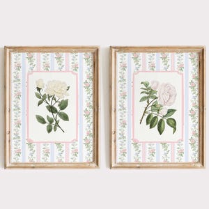 Set of 2 Chinoiserie Coquette Prints, Pink and Green Wall Art, Grandmillennial Coquette Prints, Coquette Blue Decor, Chinoiserie Nursery