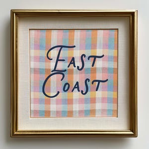 East Coast Gingham Wall Art, Coastal Granddaughter Art, Grand Millennial Art Coastal  Bedroom Print, Digital Download, Trendy Apartment