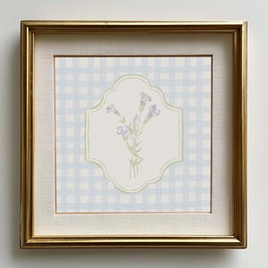 Vintage Floral Art Print: Gingham Cottage Nursery Decor (Digital Download)