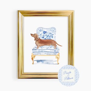 Dachshund Art Print, Chinoiserie Dog, Preppy Dog Prints, Dog Mom Gift, Doxie Lover Art, Dog Portrait, Dachshund Gifts
