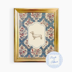 Dachshund Art Print, Vintage Dog, Grand Millennial Art, Vintage Nursery, Dog Sketch Print, Dog Portrait, Dachshund Nursery