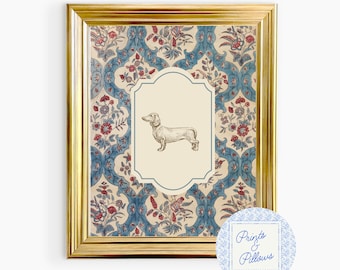 Dachshund Art Print, Vintage Dog, Grand Millennial Art, Vintage Nursery, Dog Sketch Print, Dog Portrait, Dachshund Nursery