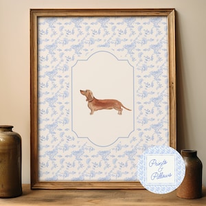 Dachshund Art Print, Dachshund Gift, Chinoiserie Dog, Preppy Dog Prints, Dog Mom Gift, Doxie Lover Art, Dog Portrait