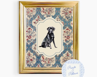 Black Lab Art Print: Vintage Grand Millennial Dog Portrait