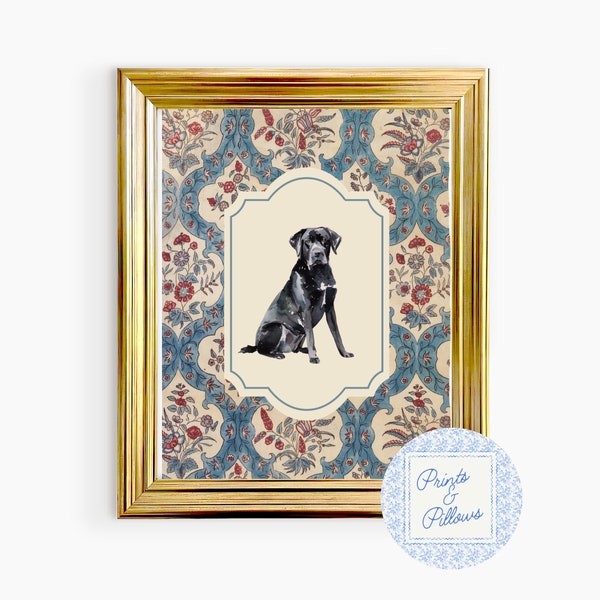 Black Lab Art Print, Vintage Dog, Grand Millennial Art, Vintage Nursery, Dog Sketch Print, Dog Portrait, Labrador Retriever Nursery