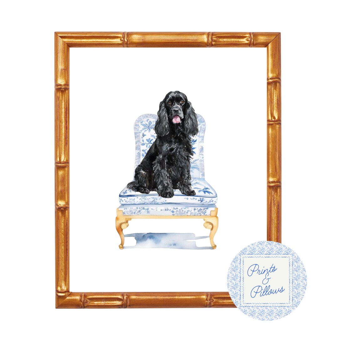 Black Cocker Spaniel Art Print: Chinoiserie Dog Portrait - Etsy