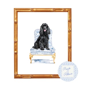 Black Cocker Spaniel Art Print, Chinoiserie Dog, Preppy Wall Decor, Dog Mom Gift, Cocker Spaniel Lover Art, Dog Portrait