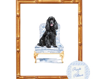 Black Cocker Spaniel Art Print: Chinoiserie Dog Portrait