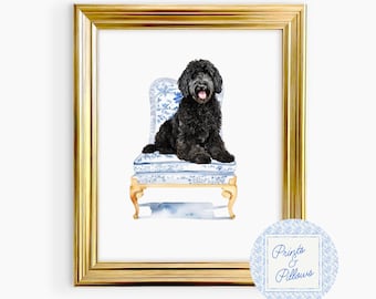 Black Doodle Art Print, Chinoiserie Dog, Preppy Dog Print,  Black Doodle art, Doodle Gift, Dog Mom Gift, Doodle Nursery Print, Dog Portrait